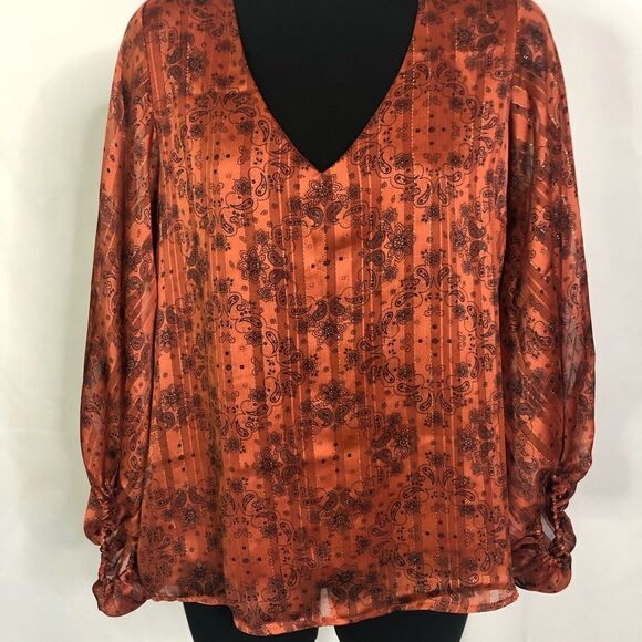 Vici Burnt Orange Loose Fit Peasant Sleeve Blouse - Women’s S - Picture 4 of 8